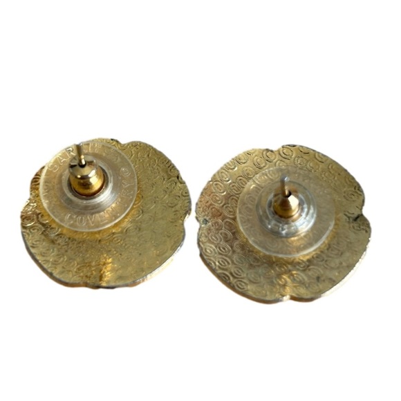 Vintage Cloisonné Pierced Earrings Floral Design - Picture 2 of 5